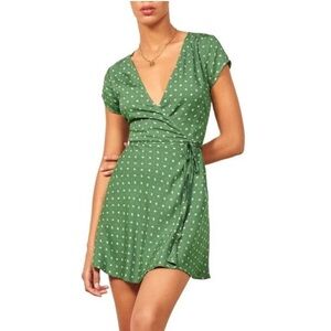 Reformation Green Polka Dot Wrap Dress